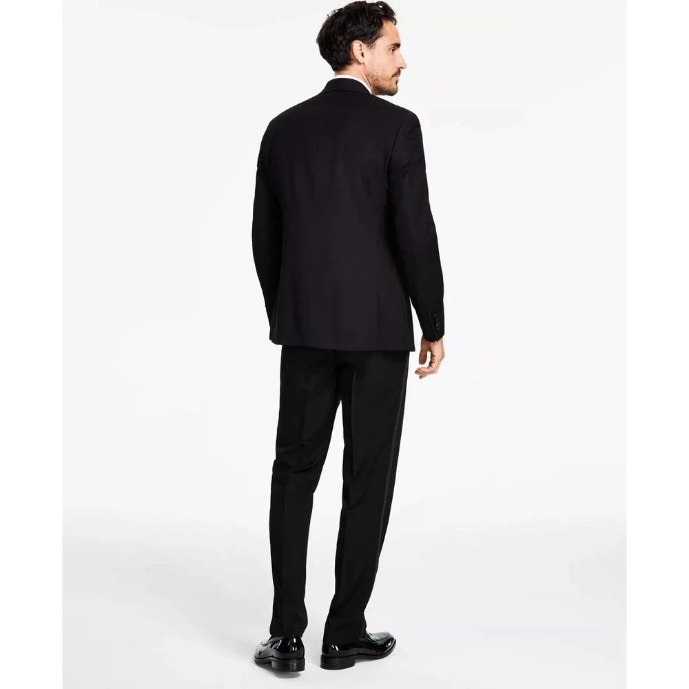 Alfani Mens Slim fit 2-pc Tuxedo Suit Jacket Blazer 42R Black Solid Pants 33W 32